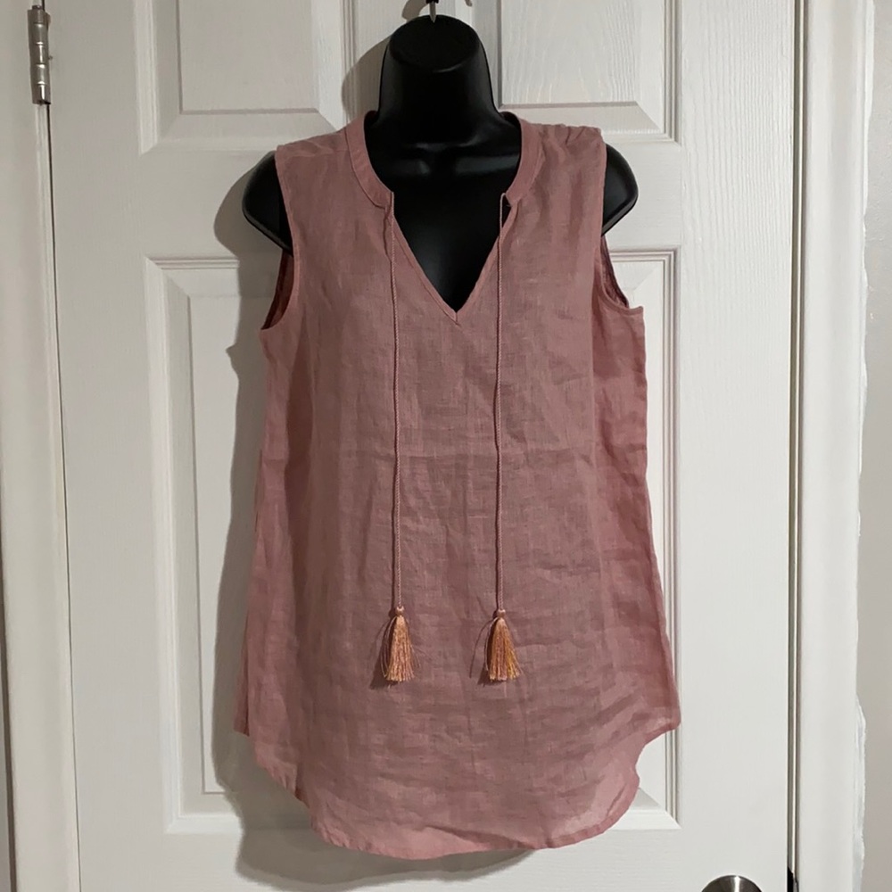 Harvé Benard Pink Sleeveless Linen Blouse Sz S - Picture 1 of 9